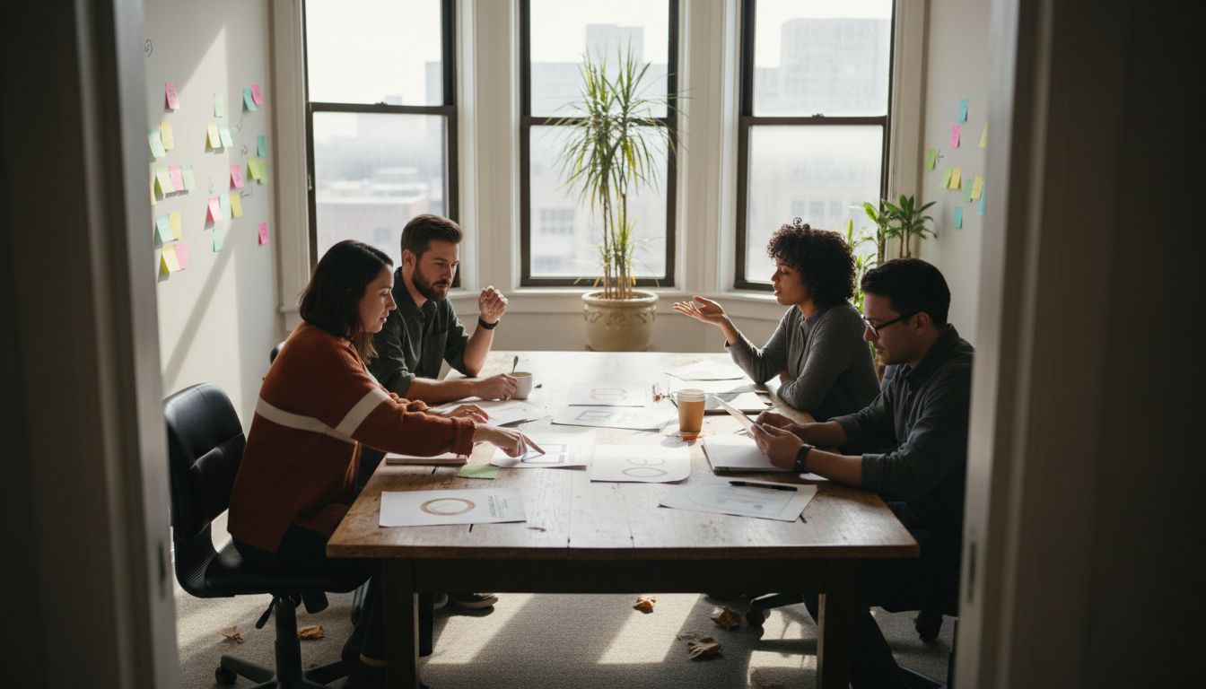 Branding team meeting in corner office