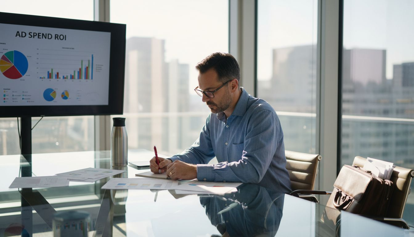 Executive planning ad strategy in office