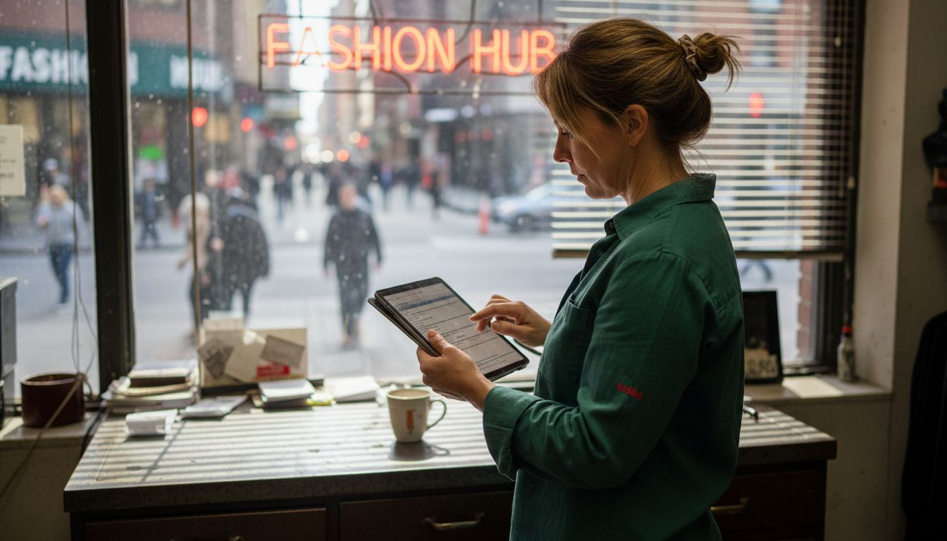 Retail manager studying sales data in office