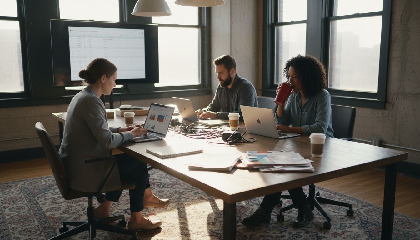 Digital marketing team collaborating in office