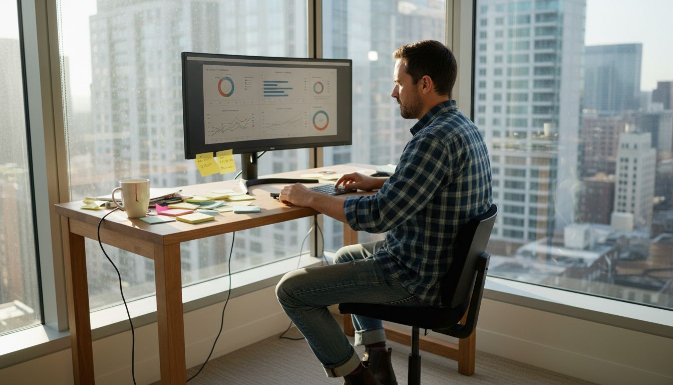 Businessman analyzes ecommerce product listing data