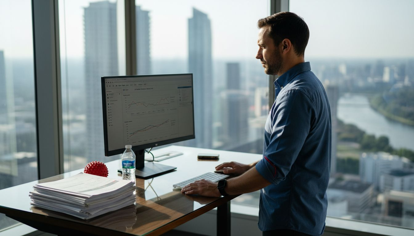 Manager reviewing marketing analytics in office