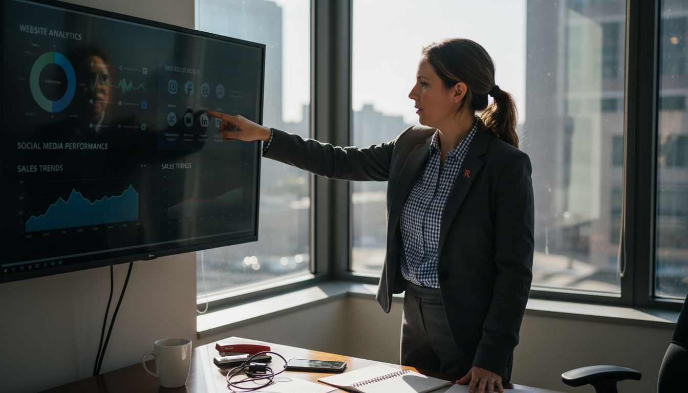 Manager reviewing retail brand analytics dashboard