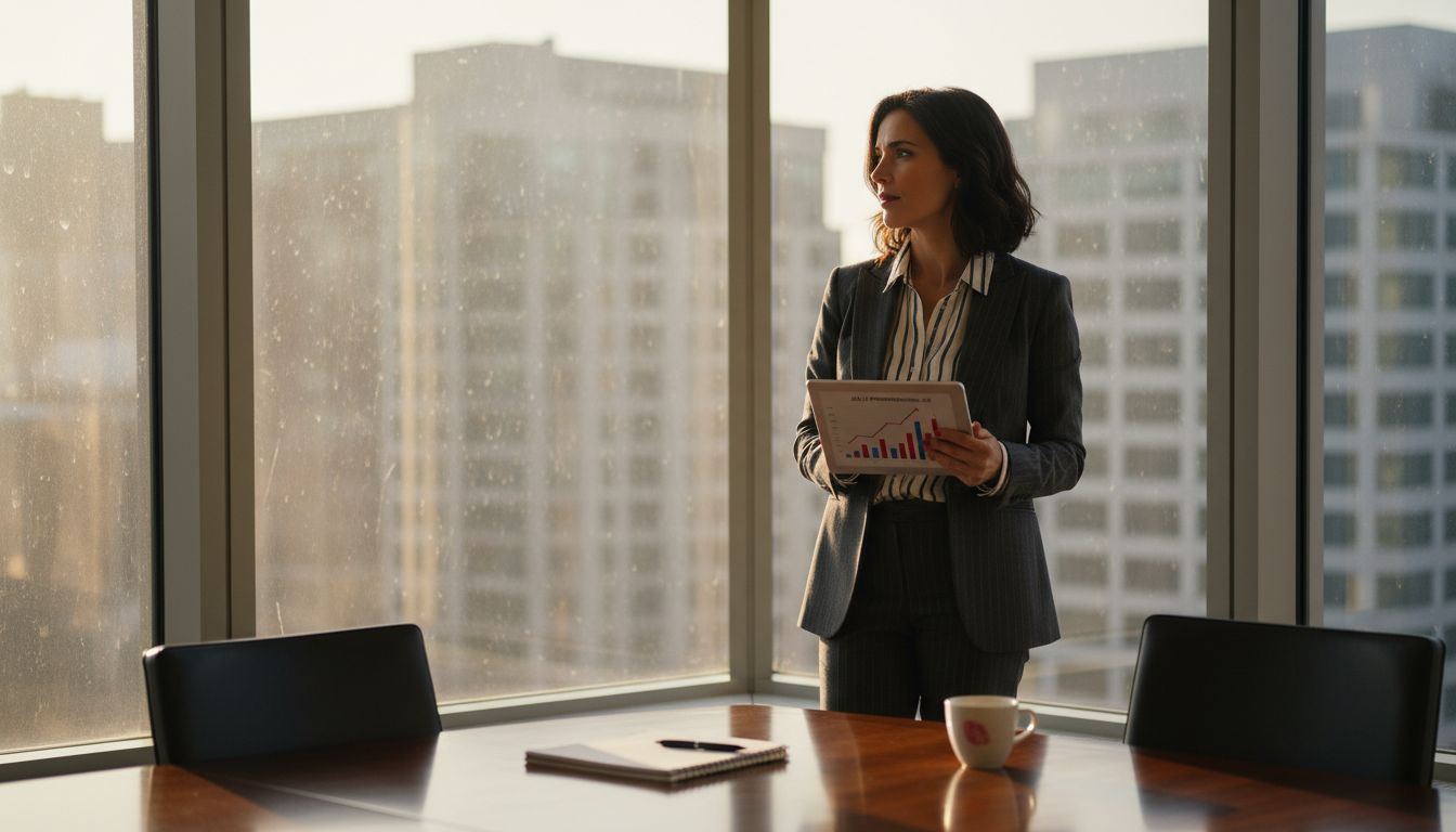 Executive with tablet reviewing analytics data