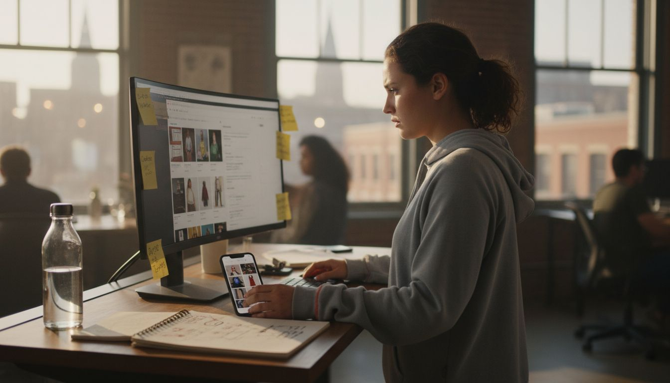 Ecommerce manager planning digital ad campaign at office desk