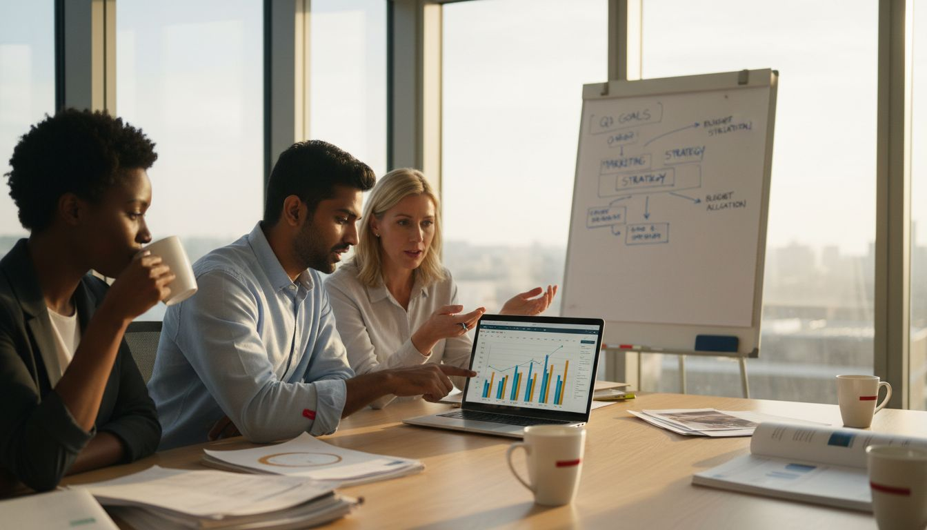 Team working on pricing strategies in office