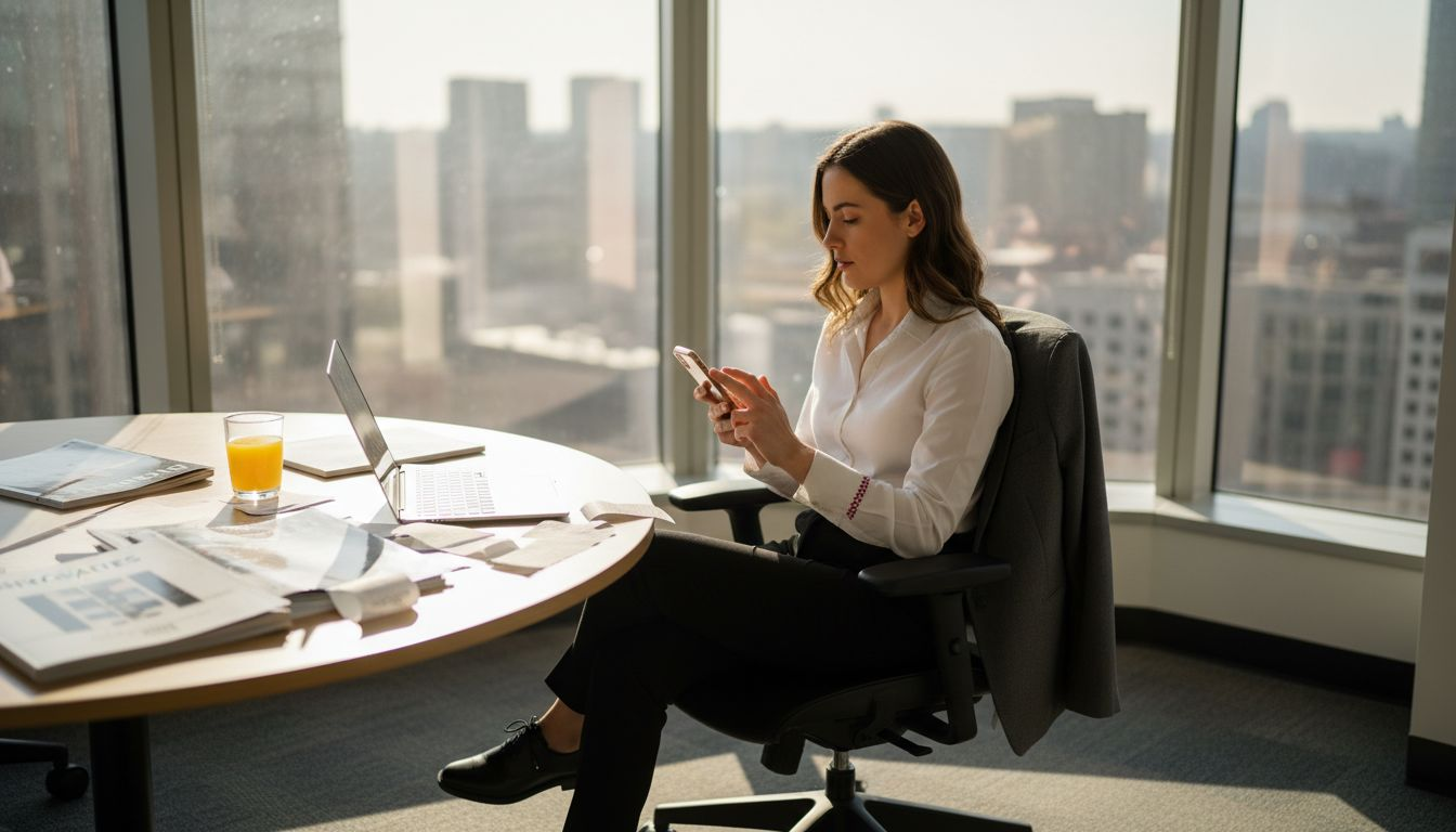 Woman using phone for mobile commerce at desk