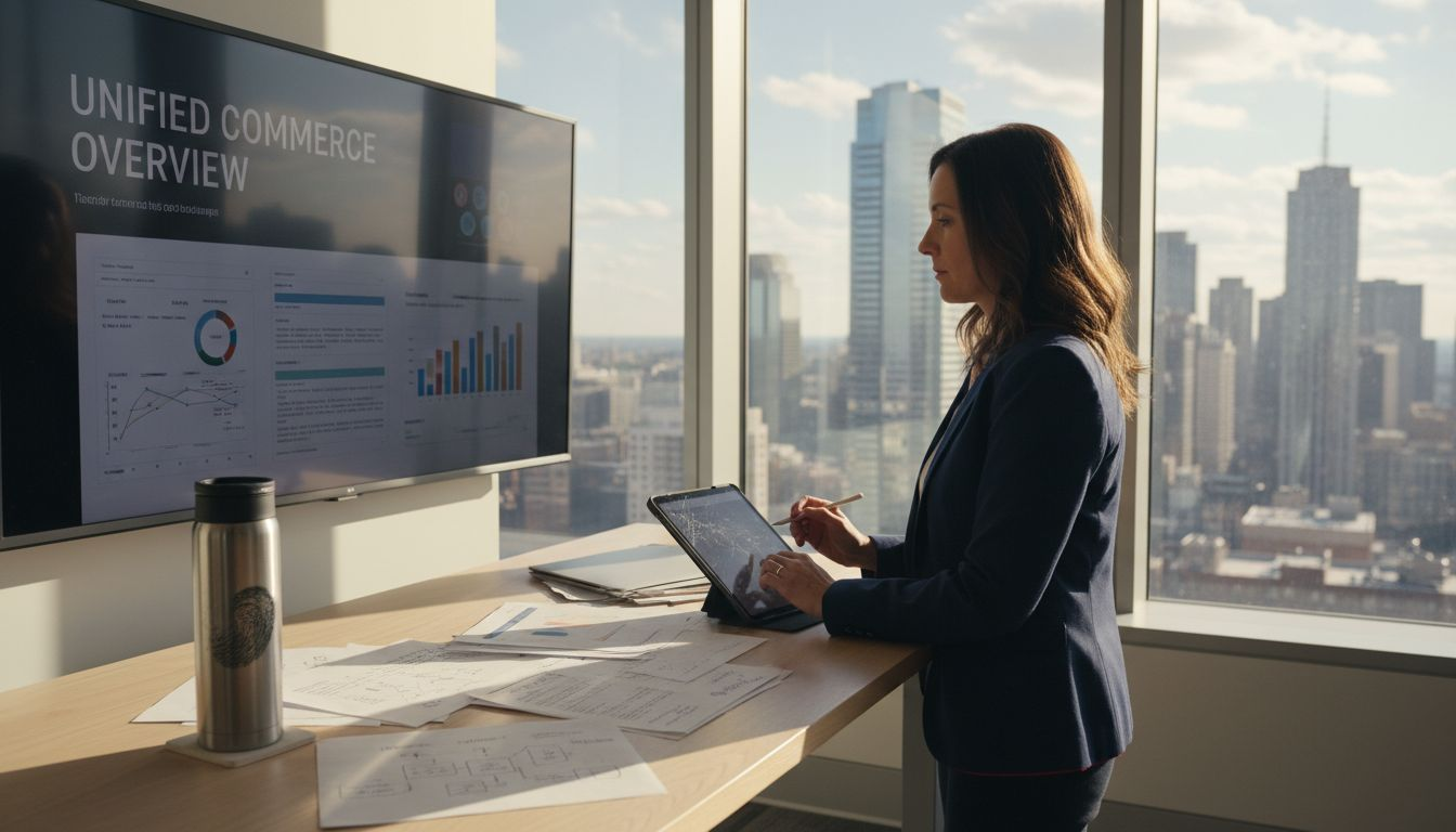 Retail manager reviews unified commerce dashboard