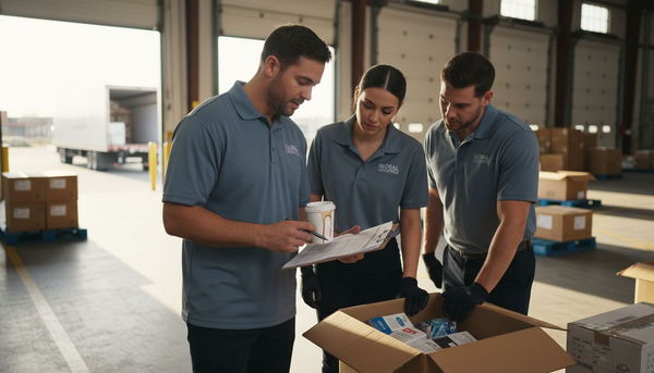 CPG warehouse team reviewing pick lists at station