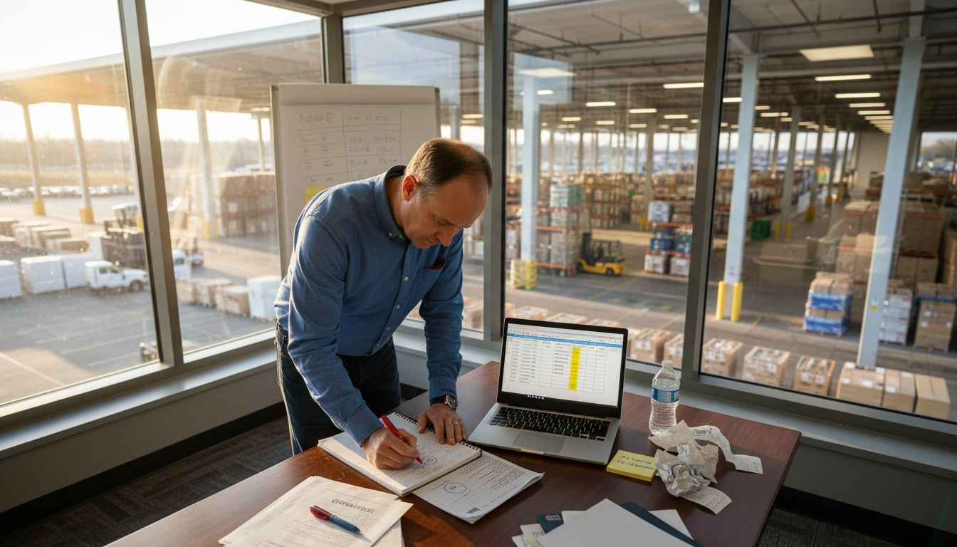 Warehouse office manager working with price list