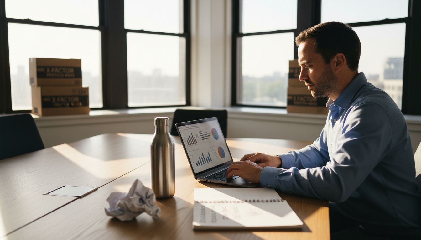 Brand manager planning email workflow in corner office