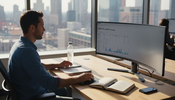 PPC manager at desk reviewing ecommerce reports