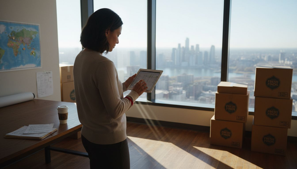 Manager reviews shipping in corner office