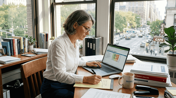Brand manager at desk reviewing ecommerce sales