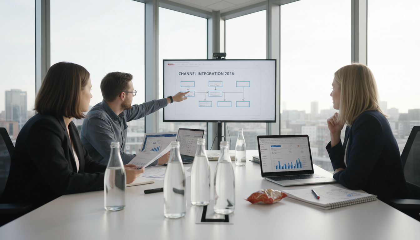Brand managers reviewing sales channel integration