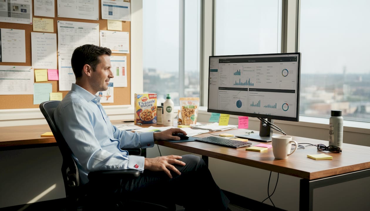 Manager checking digital marketing workflow