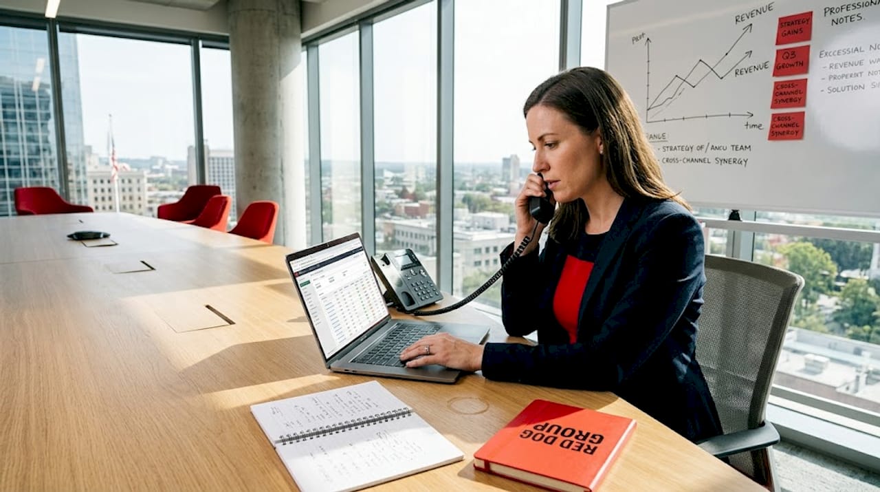 CPG manager reviewing scale plans in office workspace