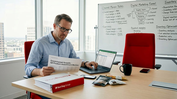 Manager reviewing assortment optimization report