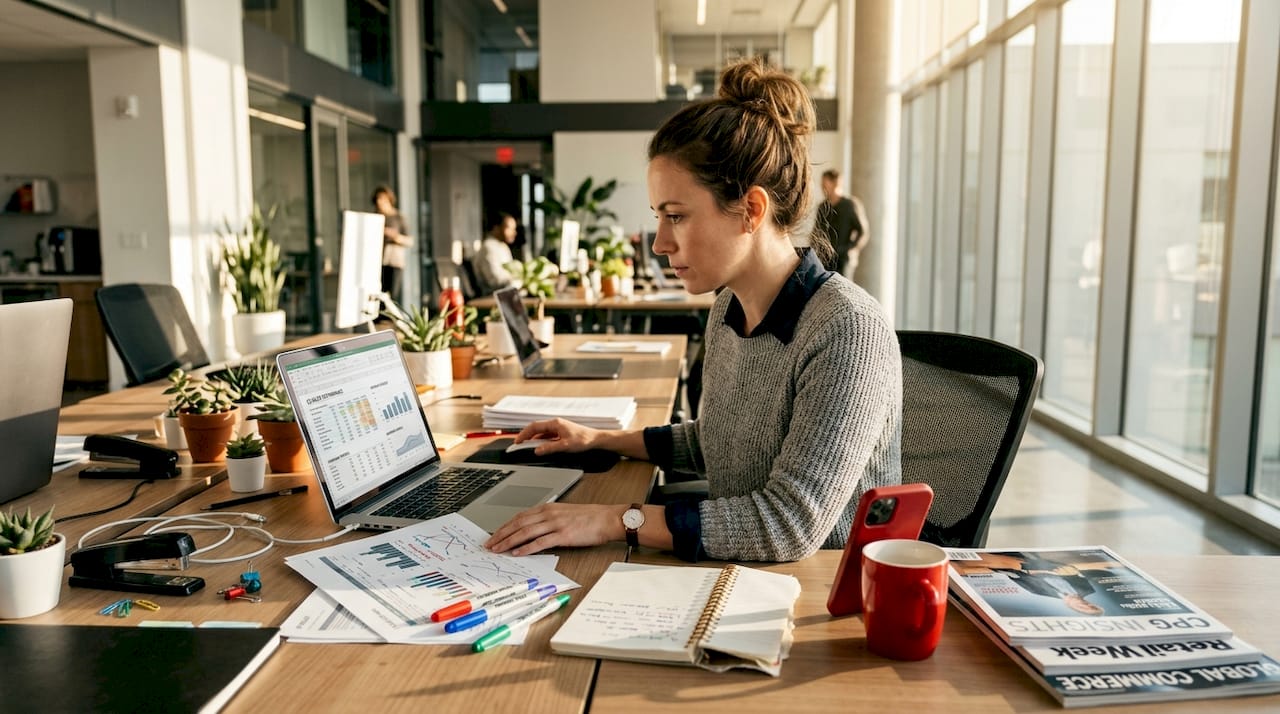 Brand manager analyzing sales velocity data