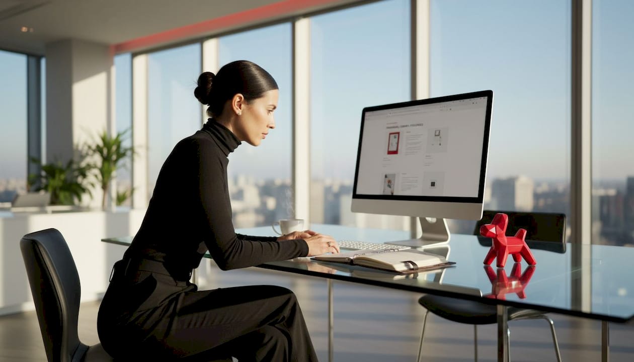 Woman optimizing product page in bright home office