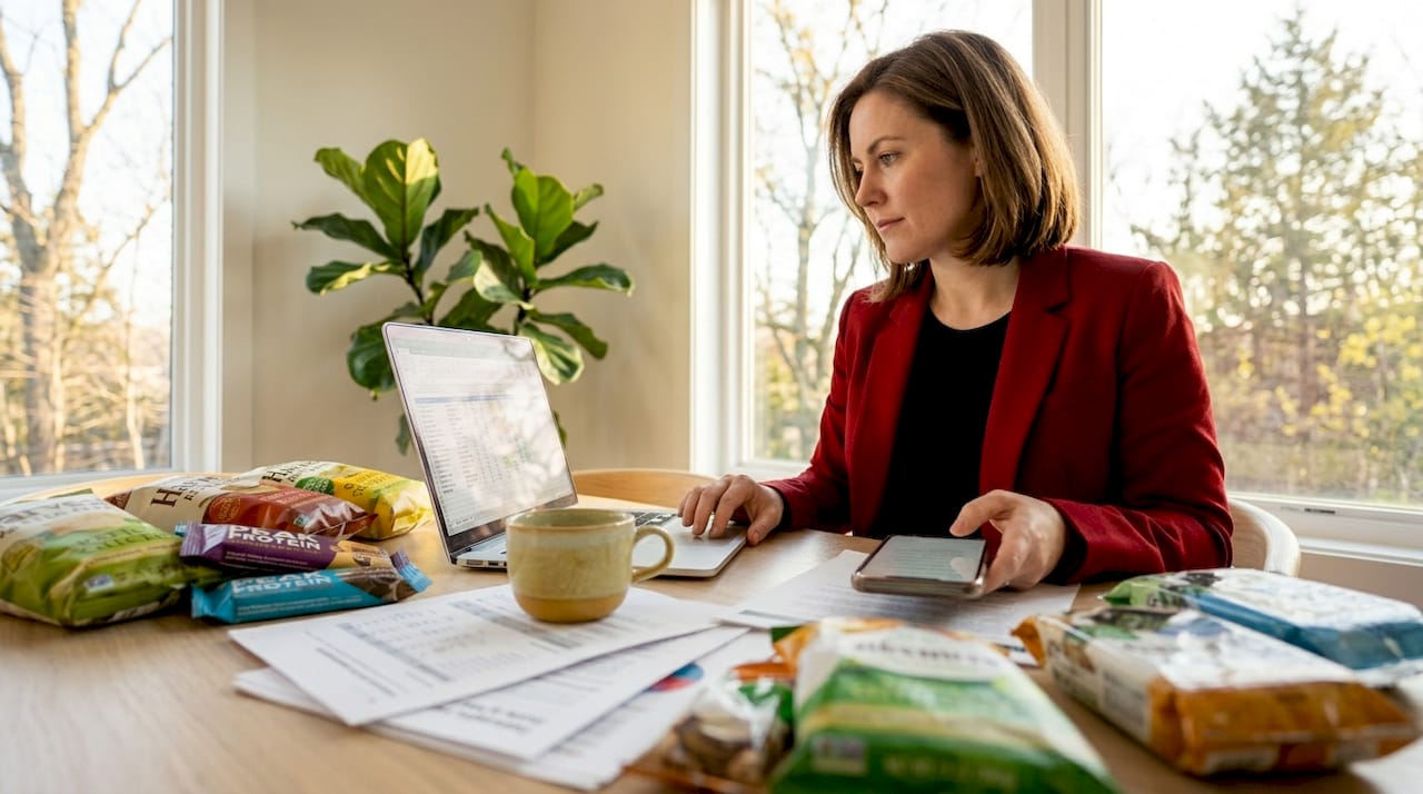 Marketer plans influencer campaign at kitchen table