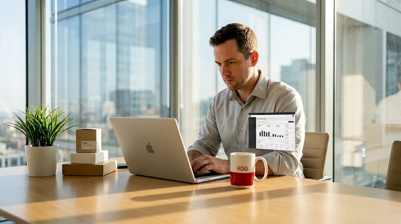 Brand manager working in bright office on CPG data