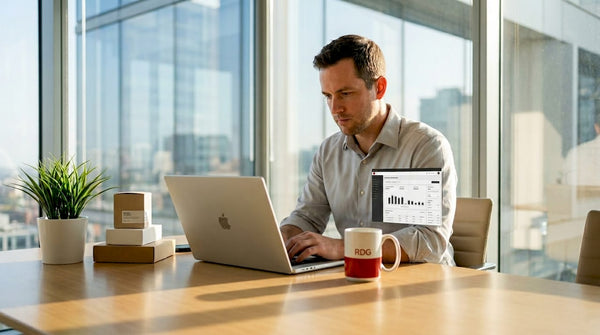 Brand manager working in bright office on CPG data