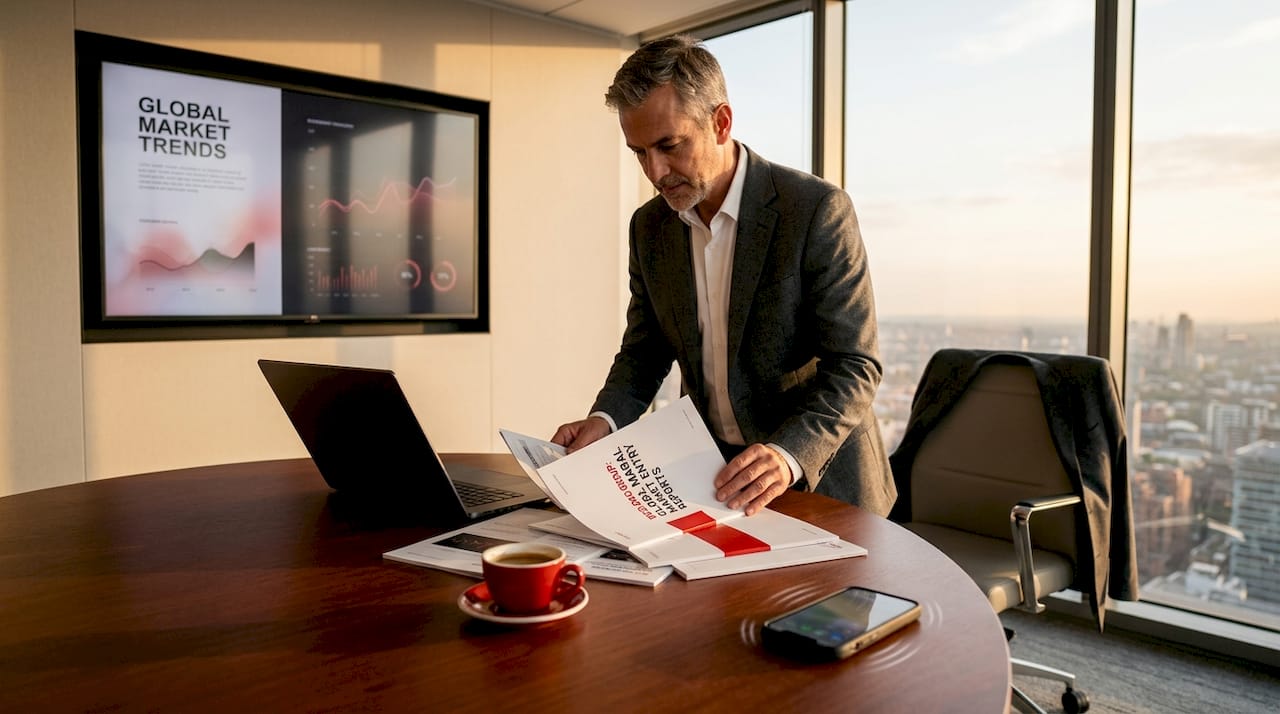 Executive reviewing global strategy documents
