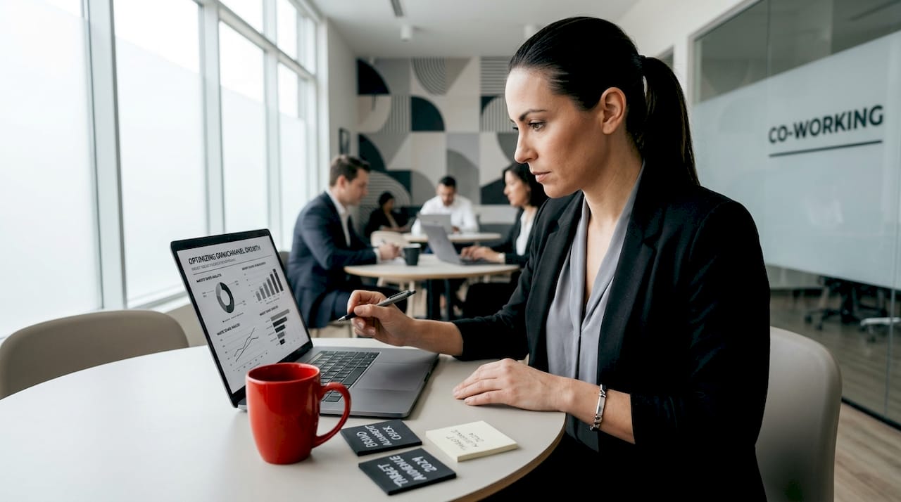 Brand strategist reviewing market research report