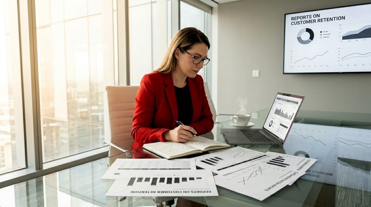 Business analyst reviewing retention data