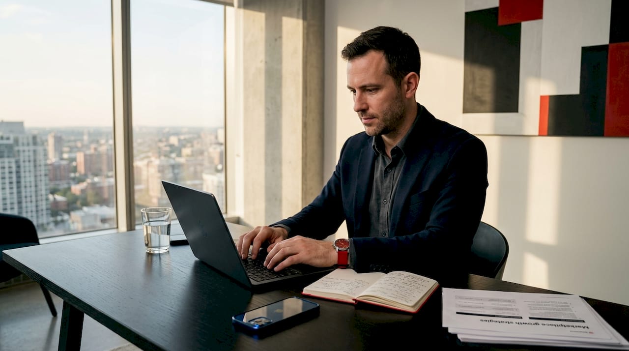E-commerce entrepreneur working at home office desk