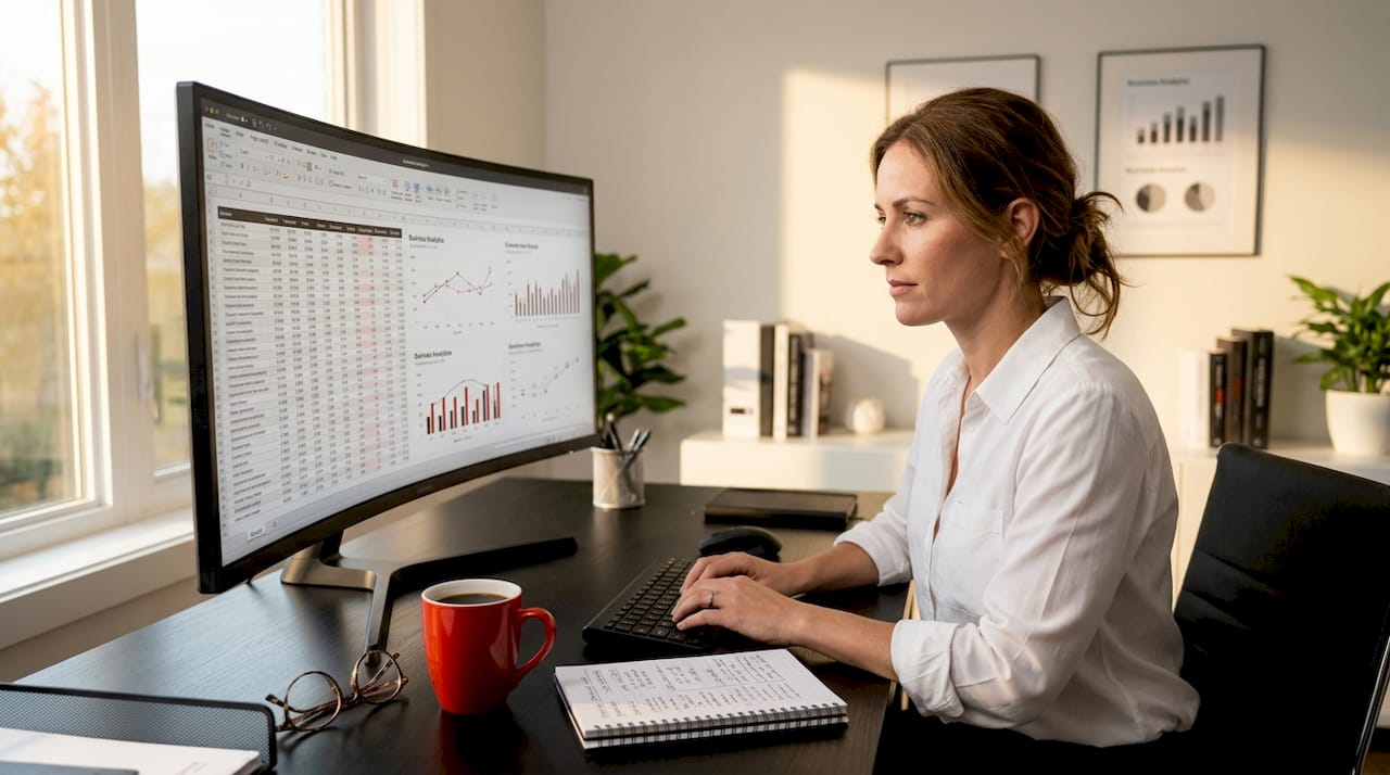 Business analyst auditing ecommerce operations at desk