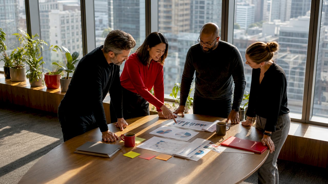 Team meeting reviewing customer experience reports