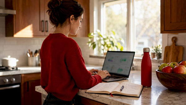 Marketing professional working on digital tools at desk