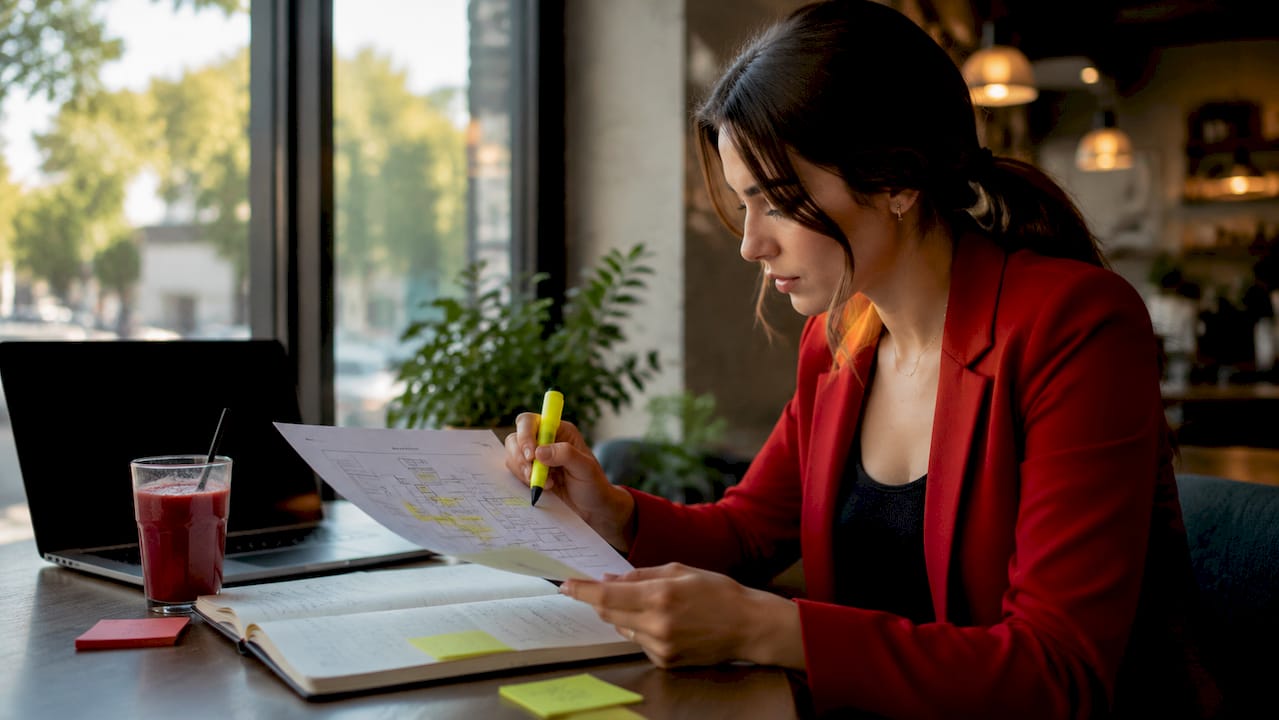 Woman reviewing ecommerce marketplace diagram