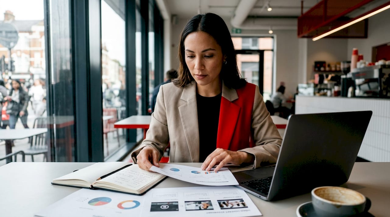 Marketing manager reviewing video strategy documents