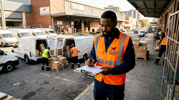 Logistics manager inspecting packages in warehouse dock