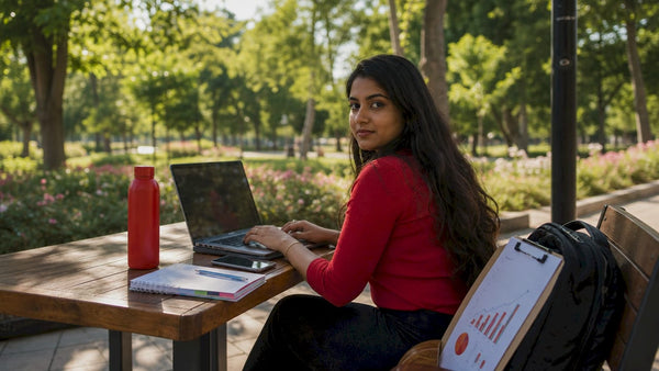 Ecommerce marketer reviewing ROAS data at desk