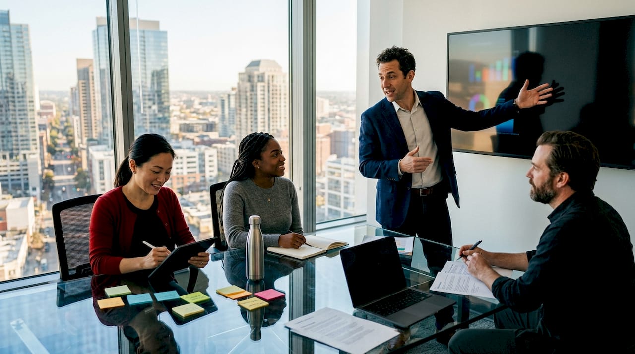 Team collaborating on ecommerce strategy in office