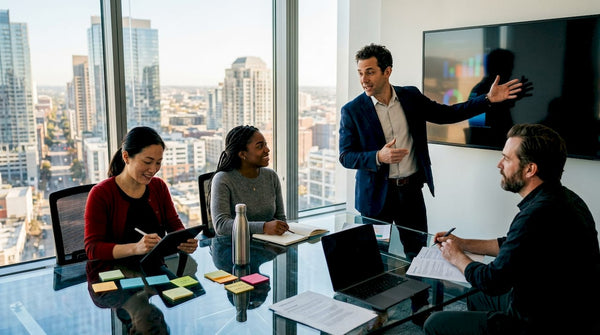 Team collaborating on ecommerce strategy in office