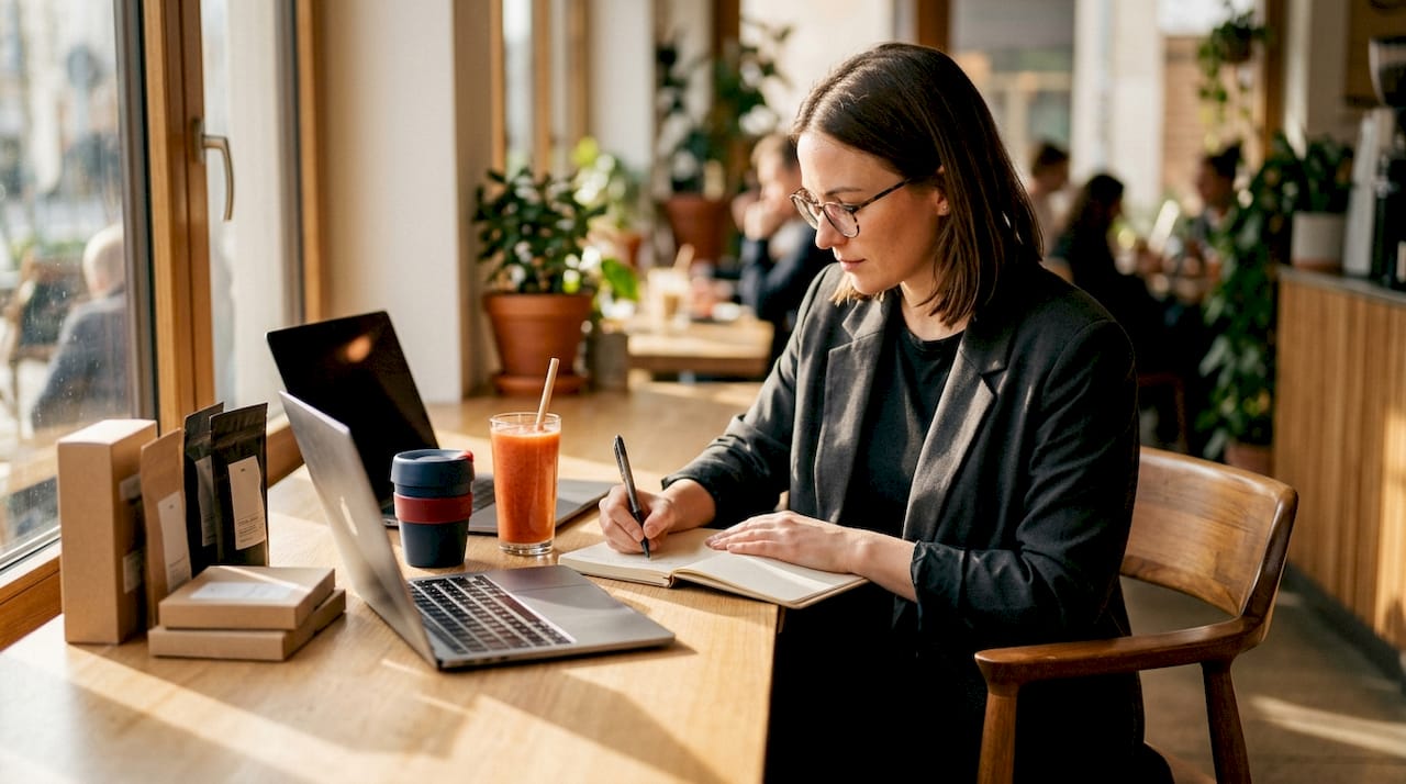 Entrepreneur planning direct-to-consumer strategy at home