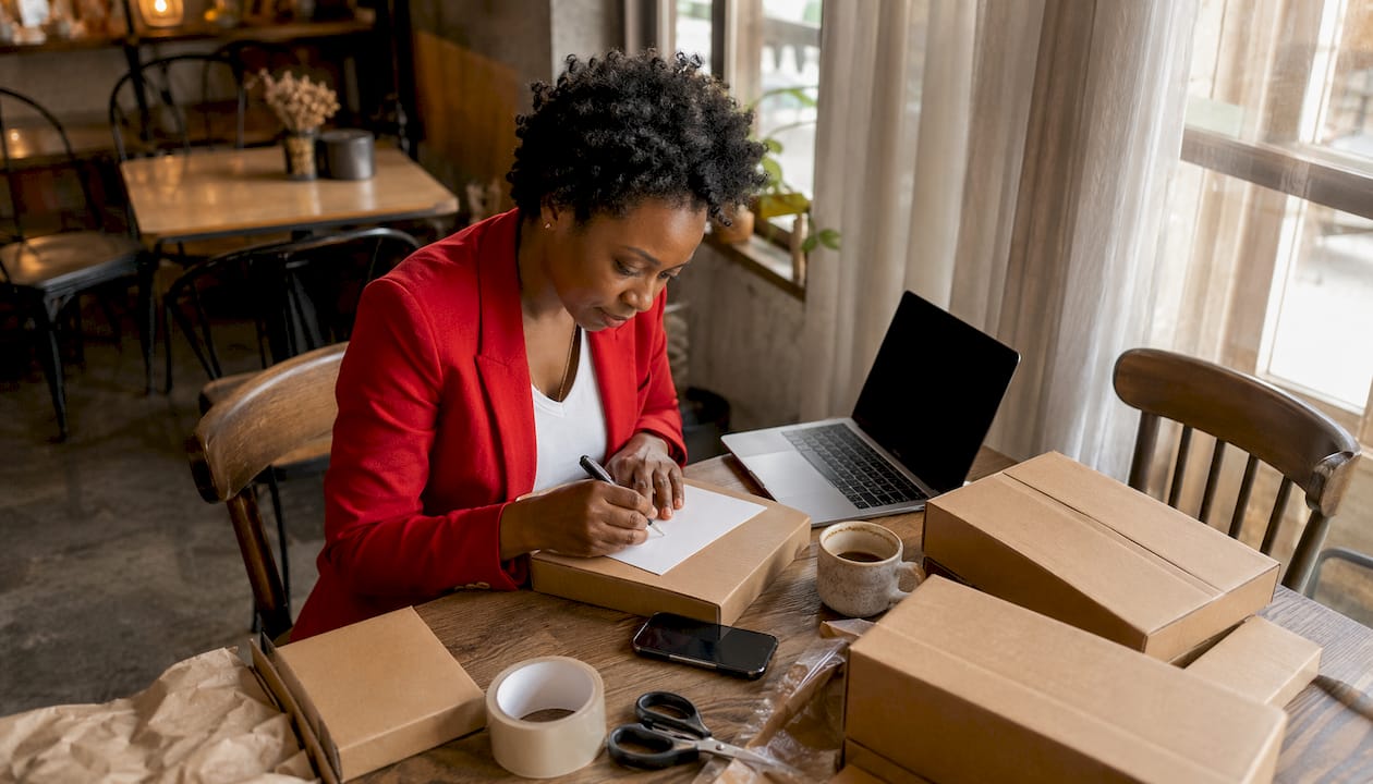 Small business owner preparing marketplace orders