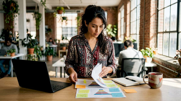 Marketing manager reviewing customer acquisition funnel