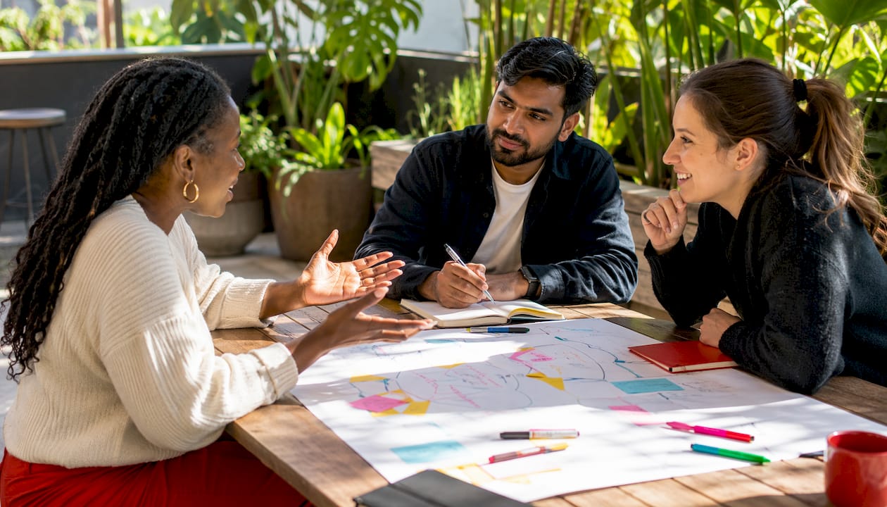 Team planning customer retention strategies in office