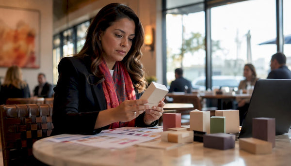 CPG founder reviewing product assortment samples