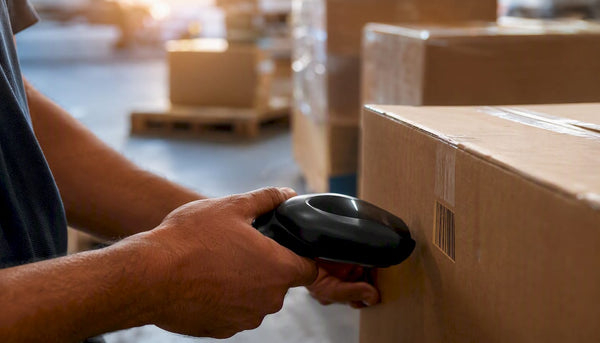 Warehouse operator scanning package barcode