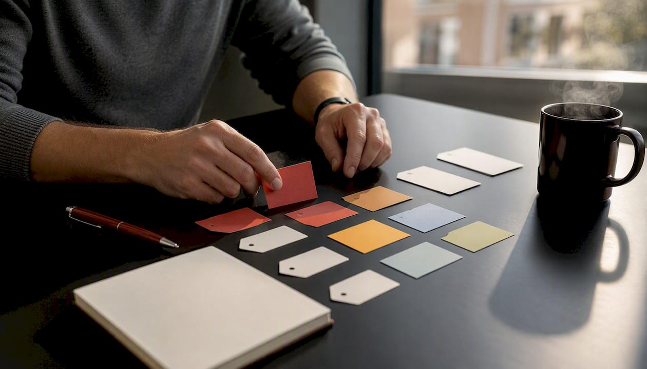 Hands arranging marketing attribution cards