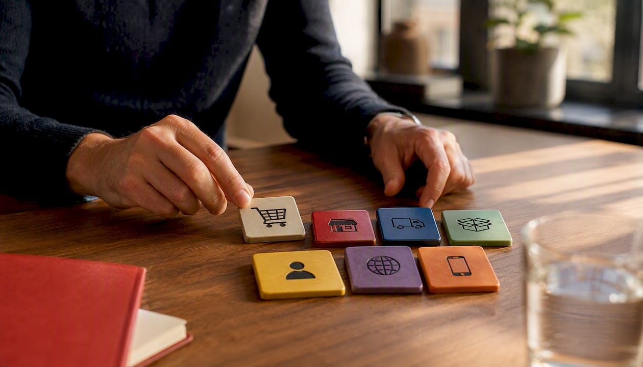 Hands arranging channel strategy blocks