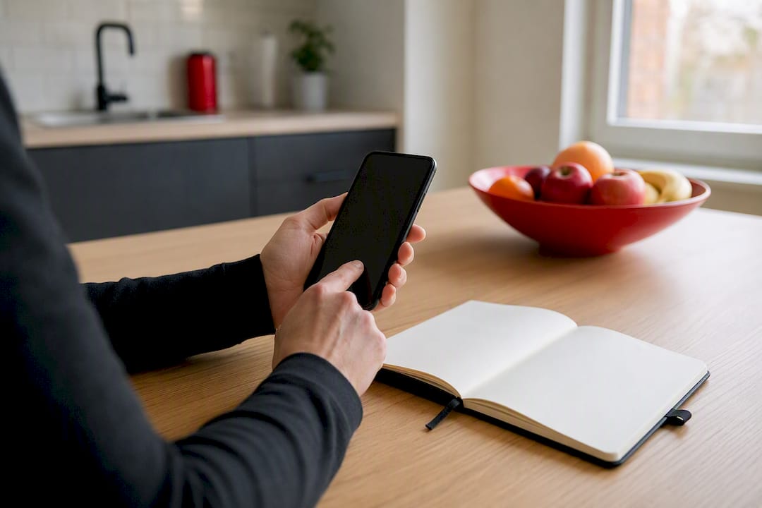 Hands holding smartphone for post scheduling