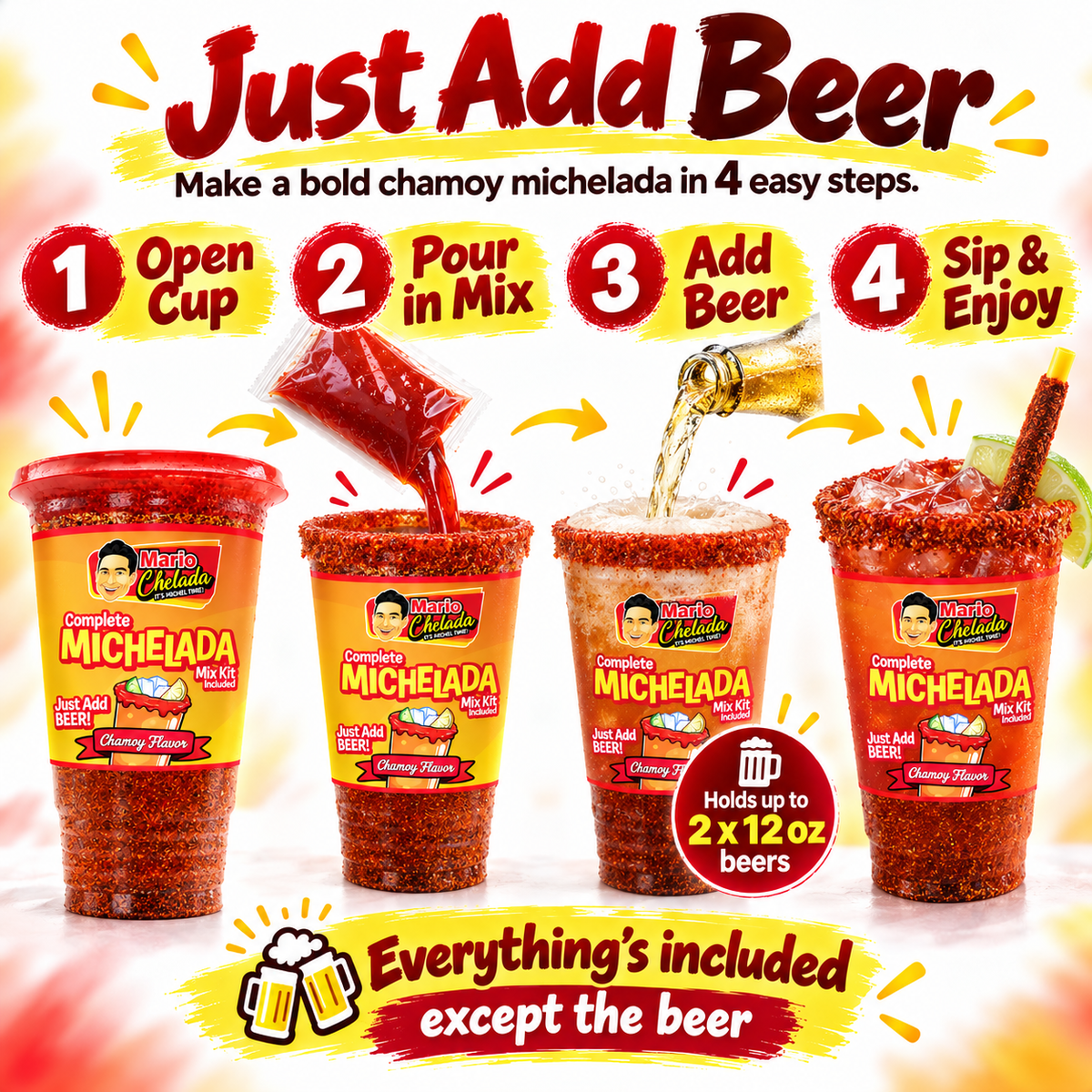 Mario Chelada Complete Michelada Mix Kit, Chamoy Flavor, 32 oz Cup
